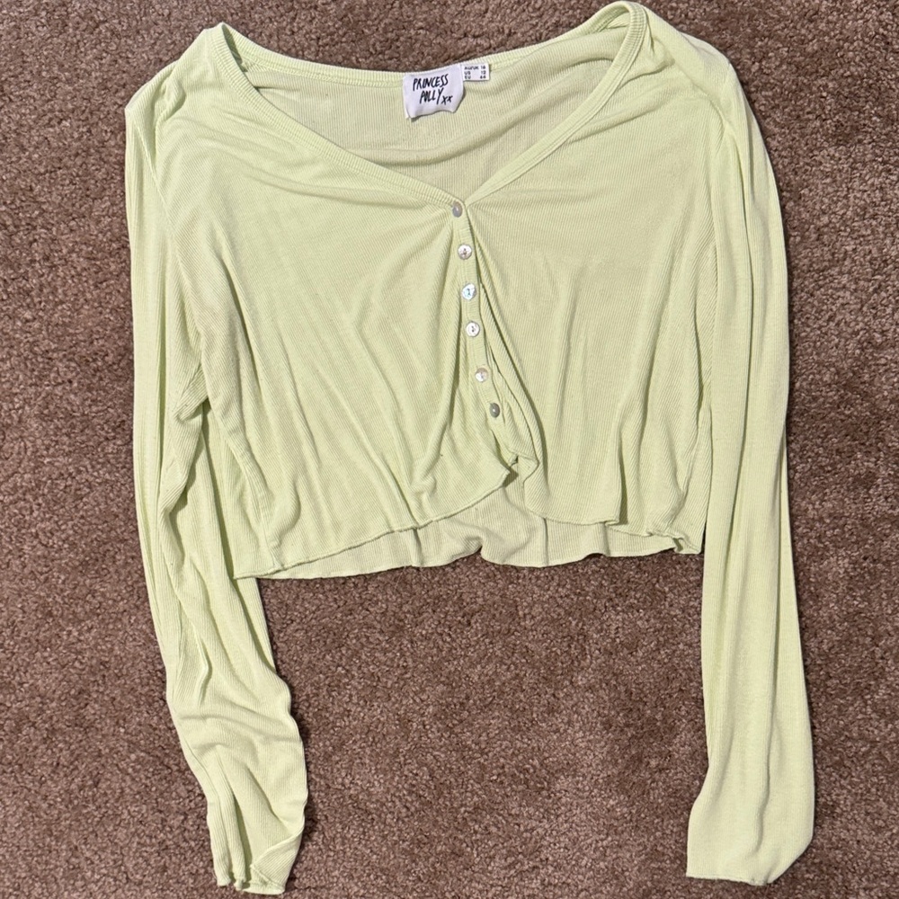 Princess Polly Light Green Button-Down Crop Top